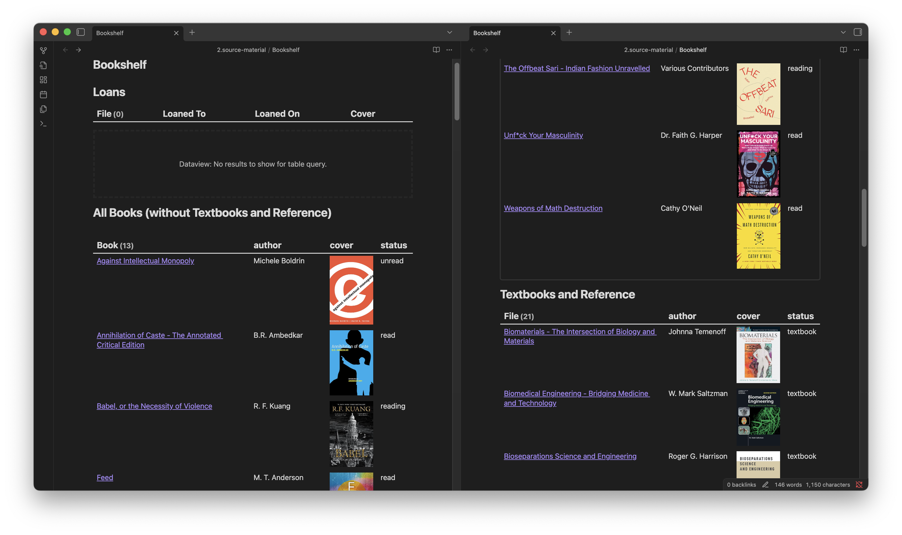 Screenshot of Obsidian Bookshelf